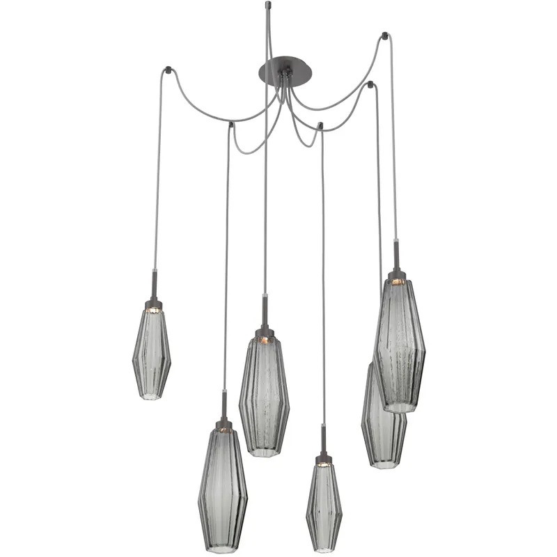 Aalto LED 14.8 inch Graphite Swag Multi-Pendant Ceiling Light in 3000K LED, Optic Rib Smoke