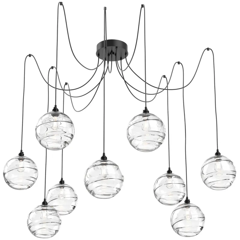 Terra 9 Light 18 inch Matte Black Swag Multi-Pendant Ceiling Light in Clear Optic