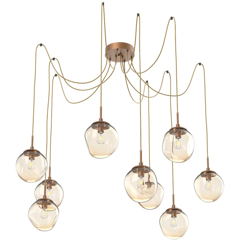 Aster 9 Light 18.7 inch Novel Brass Swag Multi-Pendant Ceiling Light in Amber