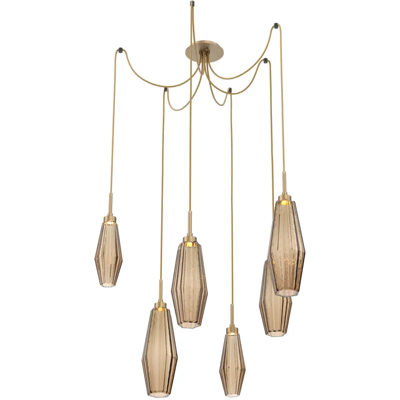 Aalto LED Gilded Brass Swag Multi-Pendant Ceiling Light in 3000K LED, Bronze