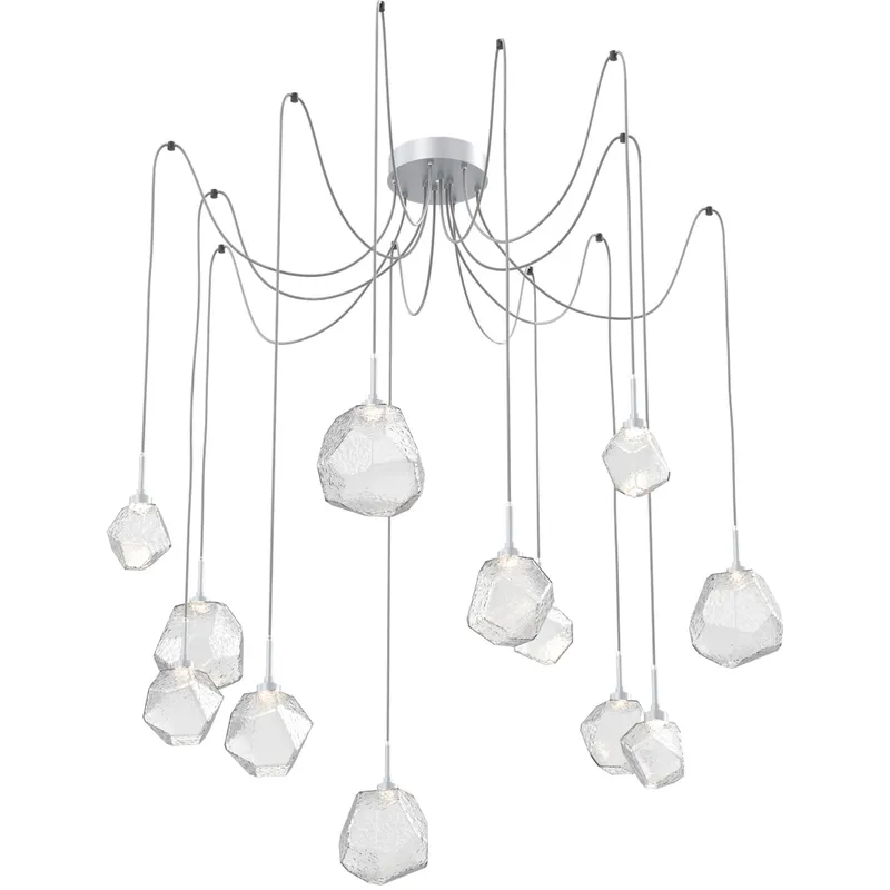 Gem LED 17 inch Classic Silver Swag Multi-Pendant Ceiling Light in 3000K LED, Clear