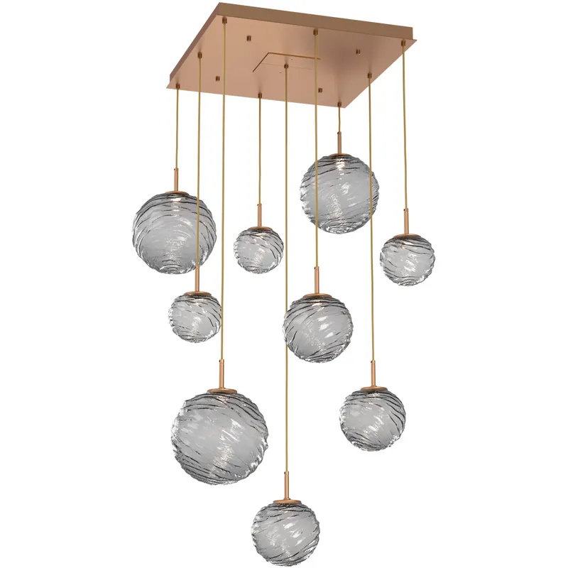 Gaia LED 30 inch Novel Brass Multi-Pendant Ceiling Light in 3000K LED, Smoke