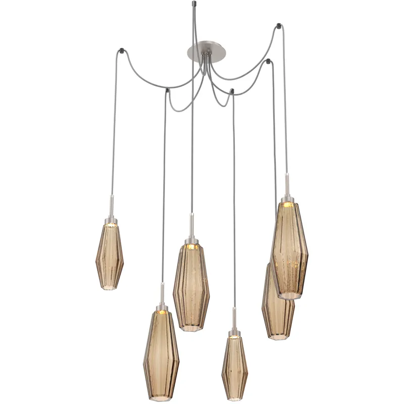 Aalto LED Metallic Beige Silver Swag Multi-Pendant Ceiling Light in Bronze, 2700K LED
