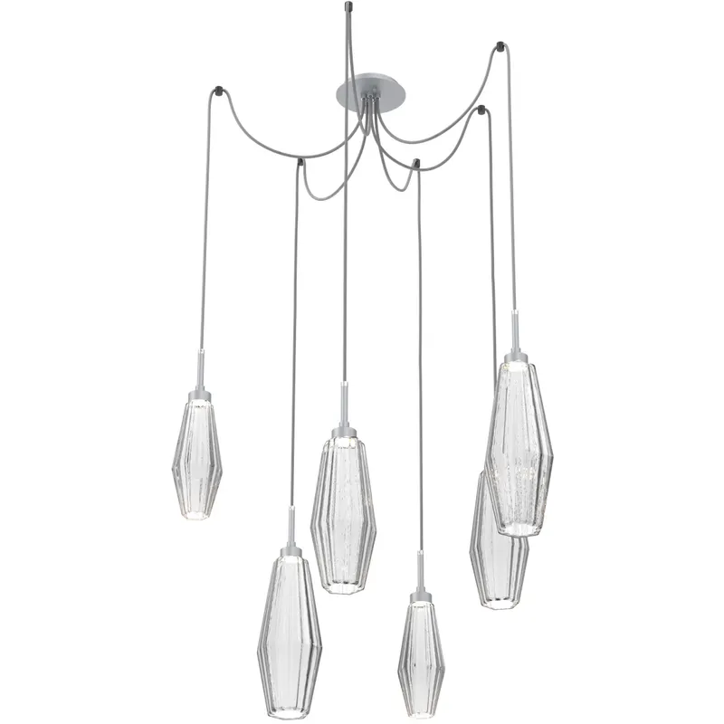 Aalto LED 14.8 inch Classic Silver Swag Multi-Pendant Ceiling Light in Optic Rib Clear, 2700K LED