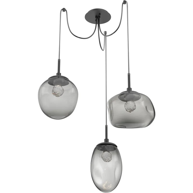 Cosmos LED 17 inch Matte Black Swag Multi-Pendant Ceiling Light in 2700K LED, Floret Inner - Smoke Outer