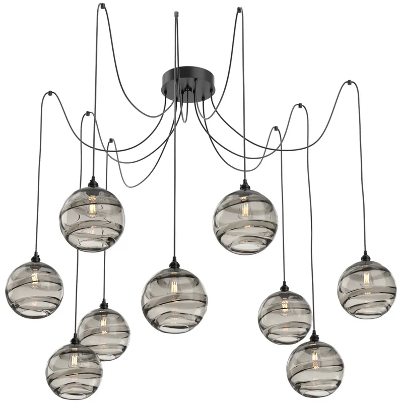 Terra 9 Light 18 inch Matte Black Swag Multi-Pendant Ceiling Light in Smoke Optic