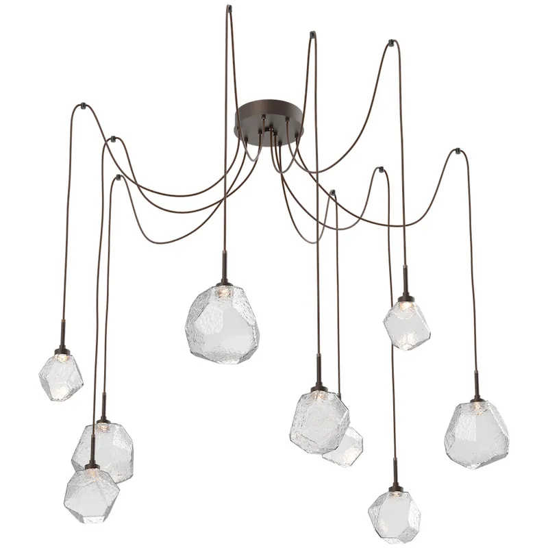 Gem LED 17 inch Flat Bronze Swag Multi-Pendant Ceiling Light in Clear, 2700K LED