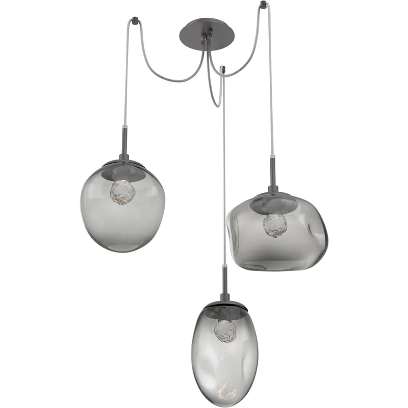 Cosmos LED 17 inch Graphite Swag Multi-Pendant Ceiling Light in 3000K LED, Floret Inner - Smoke Outer