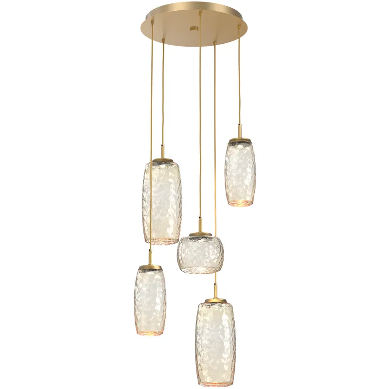 Vessel LED Gilded Brass Multi-Pendant Ceiling Light in 3000K LED, Amber