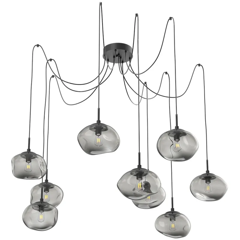 Nova 9 Light 19 inch Matte Black Swag Multi-Pendant Ceiling Light in Smoke