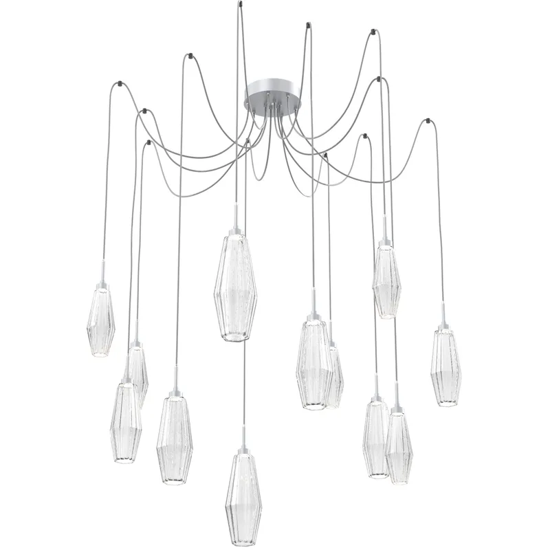 Aalto LED 14.8 inch Classic Silver Swag Multi-Pendant Ceiling Light in Optic Rib Clear, 2700K LED