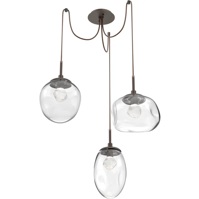 Cosmos LED 17 inch Flat Bronze Swag Multi-Pendant Ceiling Light in 2700K LED, Zircon Inner - Clear Outer