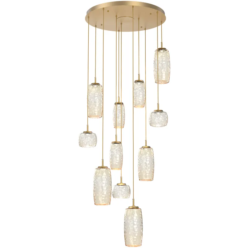 Vessel LED Gilded Brass Multi-Pendant Ceiling Light in Amber, 2700K LED