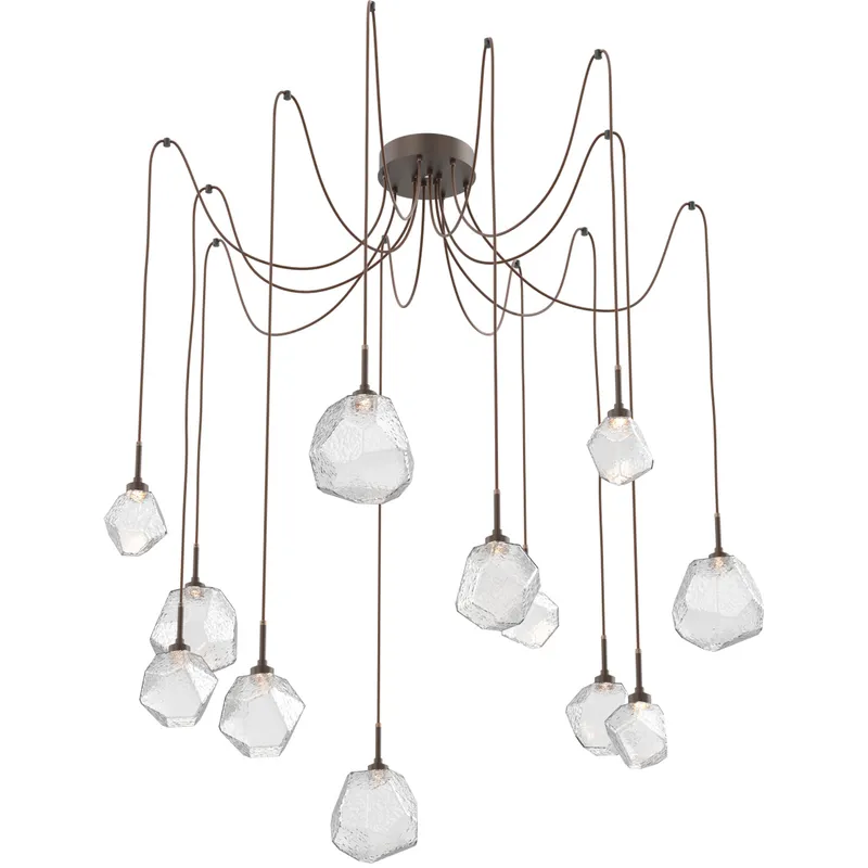 Gem LED 17 inch Flat Bronze Swag Multi-Pendant Ceiling Light in 3000K LED, Clear