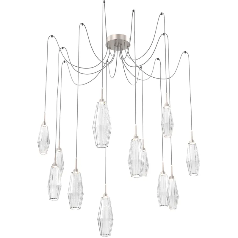 Aalto LED 14.8 inch Metallic Beige Silver Swag Multi-Pendant Ceiling Light in Optic Rib Clear, 2700K LED