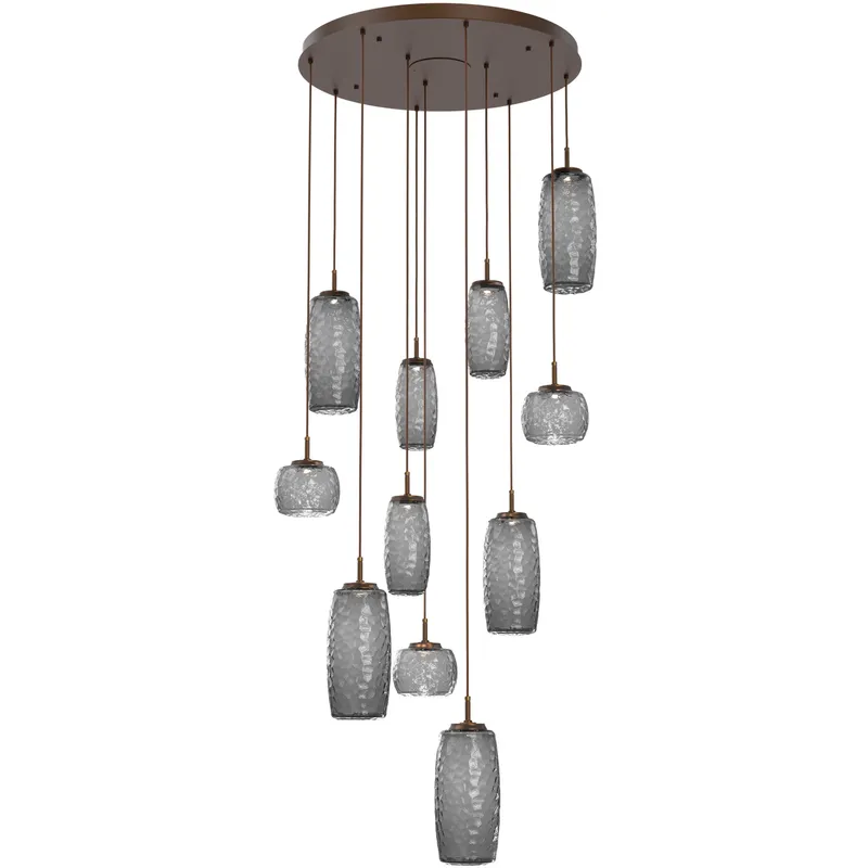 Vessel LED Flat Bronze Multi-Pendant Ceiling Light in 3000K LED, Smoke