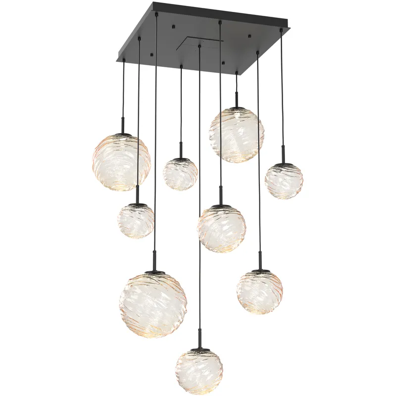 Gaia LED 30 inch Matte Black Multi-Pendant Ceiling Light in 3000K LED, Amber