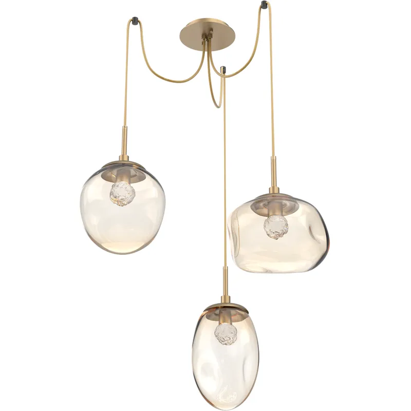 Cosmos LED 17 inch Gilded Brass Swag Multi-Pendant Ceiling Light in 2700K LED, Floret Inner - Amber Outer