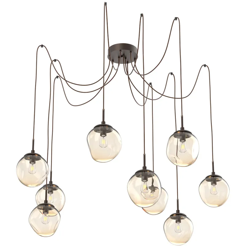 Aster 9 Light 18.7 inch Flat Bronze Swag Multi-Pendant Ceiling Light in Amber
