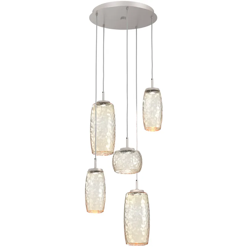 Vessel LED Beige Silver Multi-Pendant Ceiling Light in Amber, 2700K LED