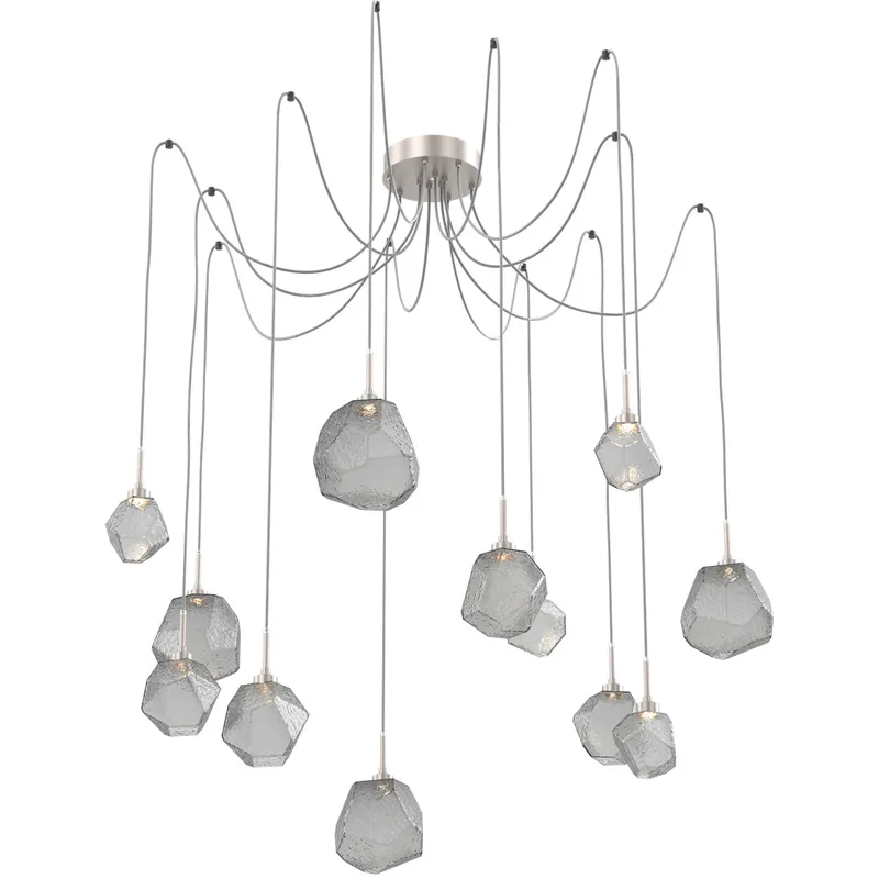 Gem LED 17 inch Metallic Beige Silver Swag Multi-Pendant Ceiling Light in Smoke, 2700K LED