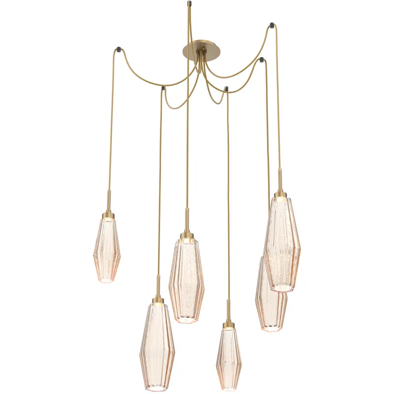 Aalto LED 14.8 inch Gilded Brass Swag Multi-Pendant Ceiling Light in Optic Rib Amber, 2700K LED