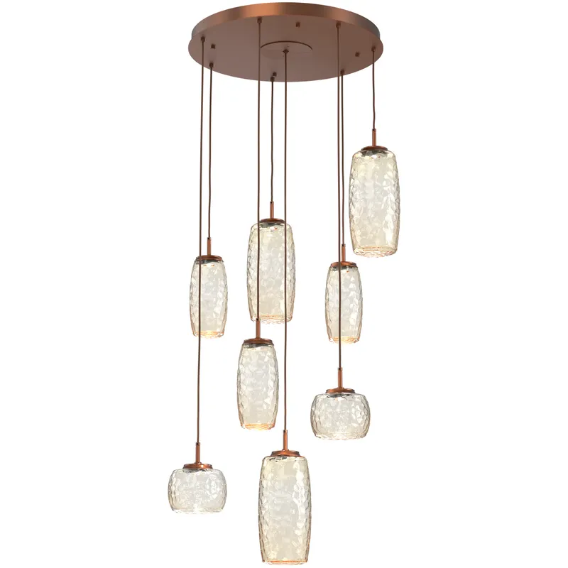 Vessel LED Burnished Bronze Multi-Pendant Ceiling Light in 3000K LED, Amber