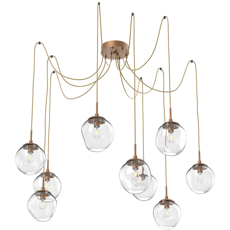 Aster 9 Light 18.7 inch Novel Brass Swag Multi-Pendant Ceiling Light in Clear