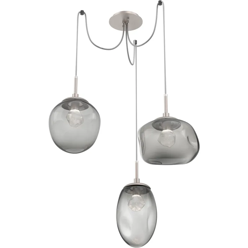 Cosmos LED 17 inch Metallic Beige Silver Swag Multi-Pendant Ceiling Light in 2700K LED, Zircon Inner - Smoke Outer