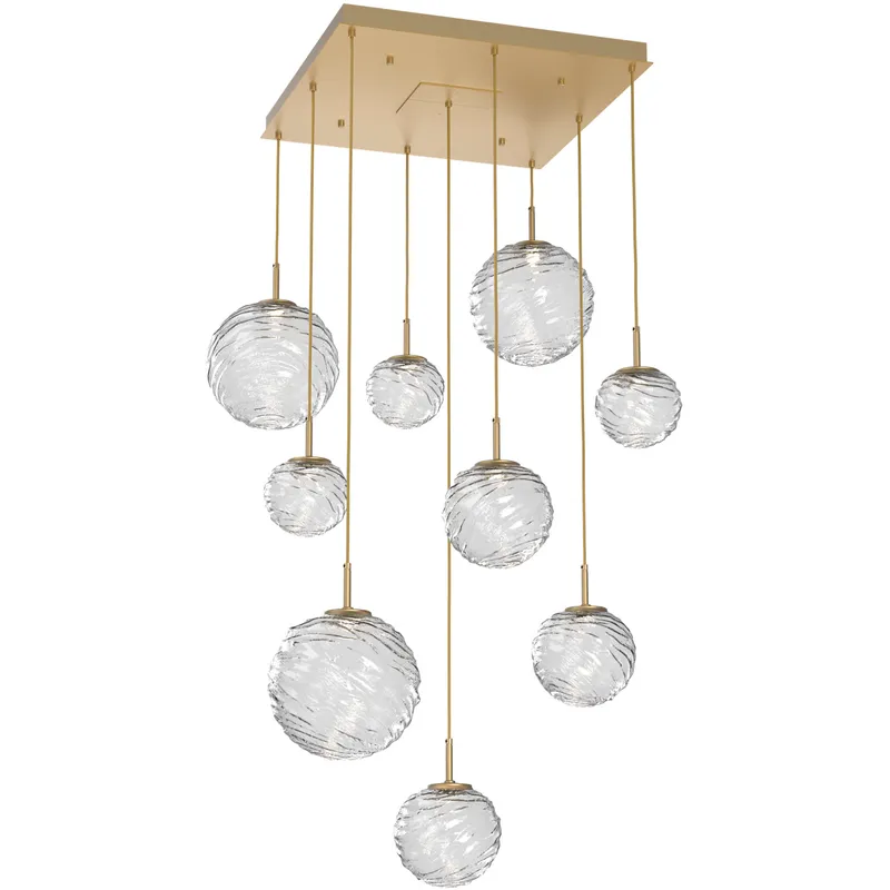 Gaia LED 30 inch Gilded Brass Multi-Pendant Ceiling Light in 3000K LED, Clear