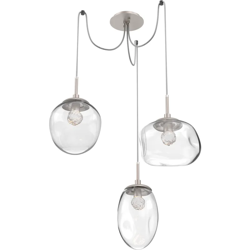 Cosmos LED 17 inch Metallic Beige Silver Swag Multi-Pendant Ceiling Light in 3000K LED, Floret Inner - Clear Outer