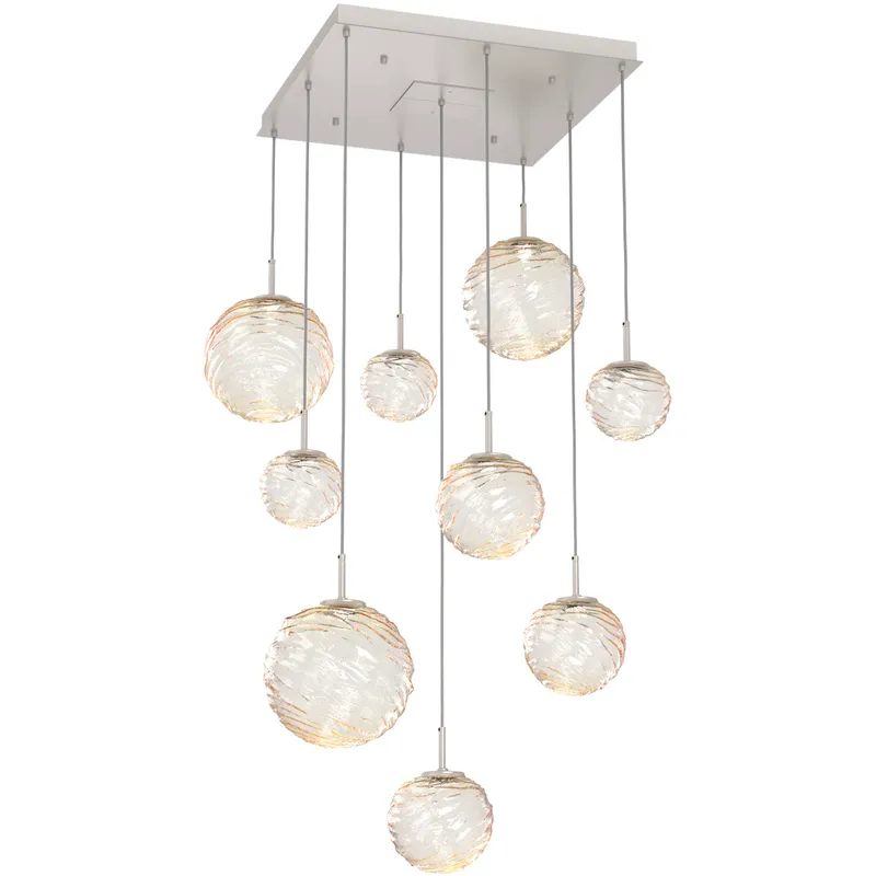 Gaia LED 30 inch Beige Silver Multi-Pendant Ceiling Light in 3000K LED, Amber