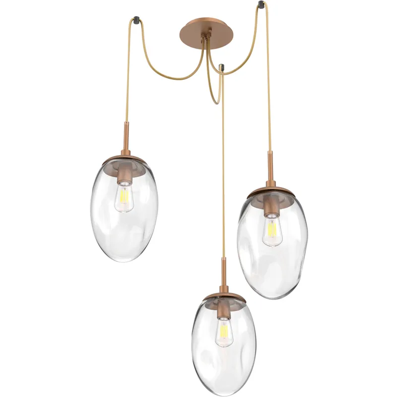 Meteo 3 Light 17 inch Novel Brass Swag Multi-Pendant Ceiling Light in Clear