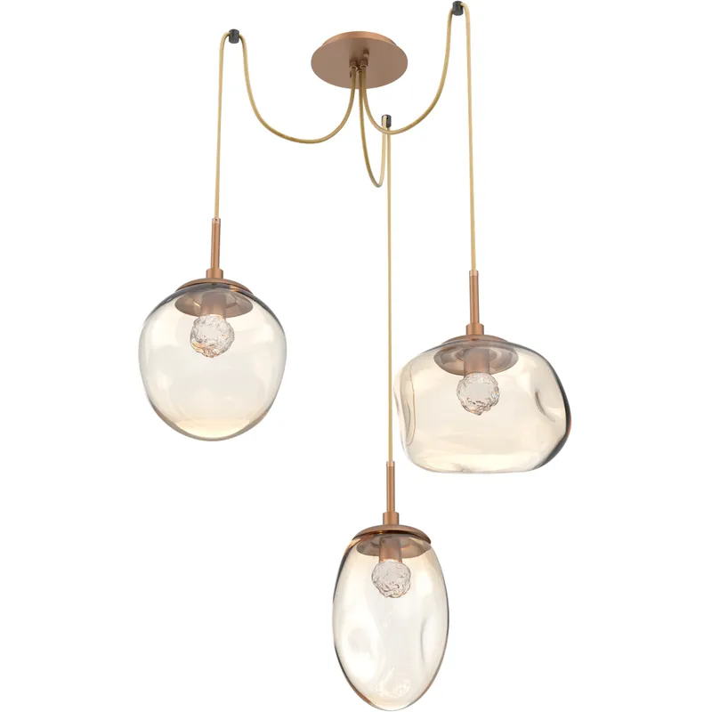 Cosmos LED 17 inch Novel Brass Swag Multi-Pendant Ceiling Light in 2700K LED, Floret Inner - Amber Outer