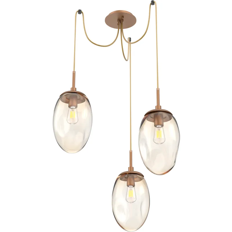Meteo 3 Light 17 inch Novel Brass Swag Multi-Pendant Ceiling Light in Amber