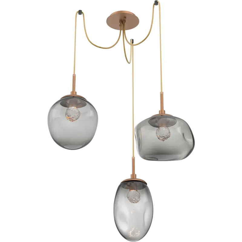 Cosmos LED 17 inch Novel Brass Swag Multi-Pendant Ceiling Light in 2700K LED, Floret Inner - Smoke Outer