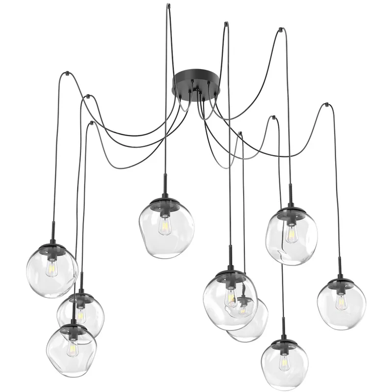 Aster 9 Light 18.7 inch Matte Black Swag Multi-Pendant Ceiling Light in Clear