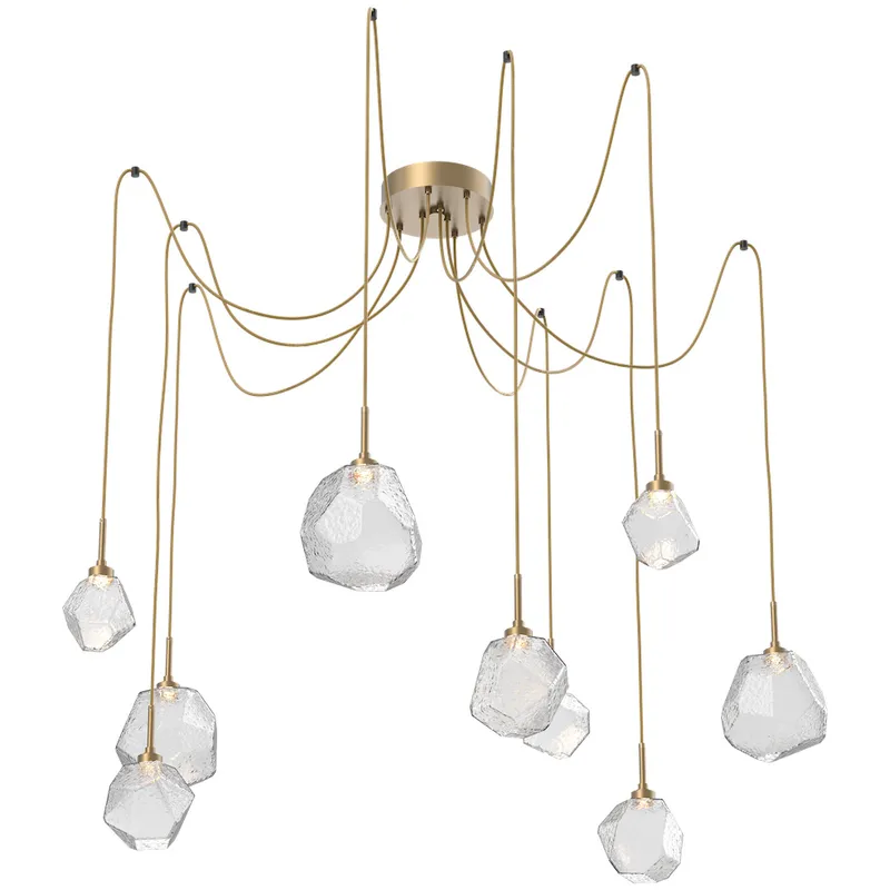 Gem LED 17 inch Gilded Brass Swag Multi-Pendant Ceiling Light in Clear, 2700K LED
