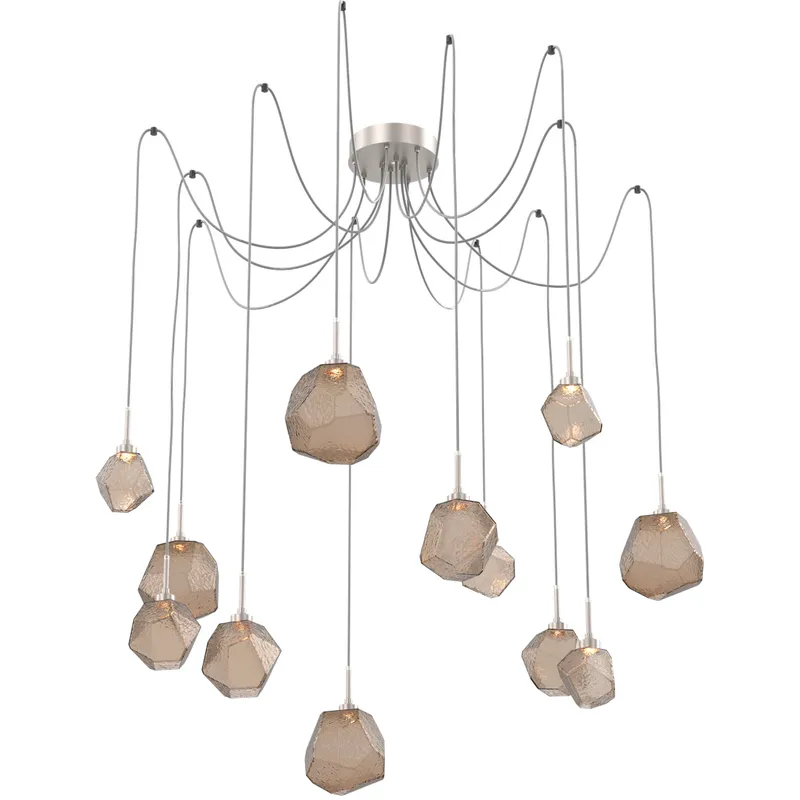 Gem LED 17 inch Metallic Beige Silver Swag Multi-Pendant Ceiling Light in Bronze, 2700K LED