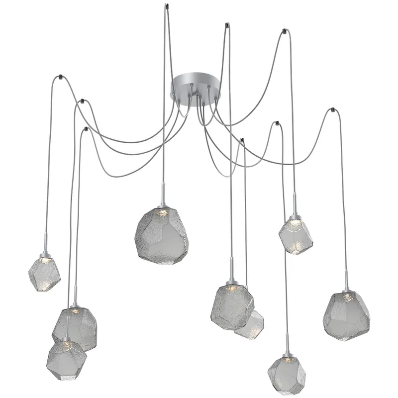 Gem LED 17 inch Classic Silver Swag Multi-Pendant Ceiling Light in Smoke, 2700K LED