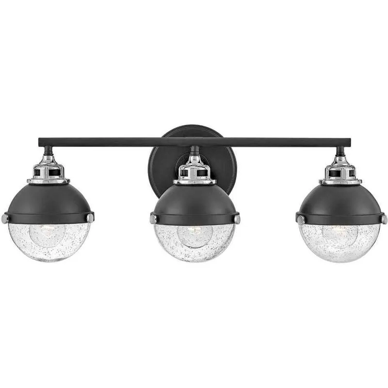 Fletcher 3 Light 25 inch Black with Chrome Vanity Light Wall Light in Black/Chrome