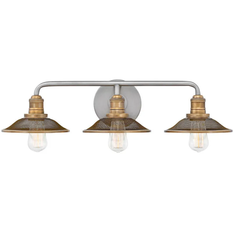 Rigby 3 Light 27 inch Antique Nickel with Heritage Brass Vanity Light Wall Light
