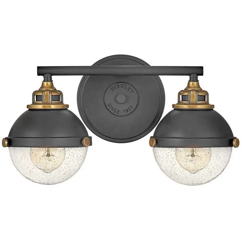 Fletcher 2 Light 16 inch Black with Heritage Brass Vanity Light Wall Light