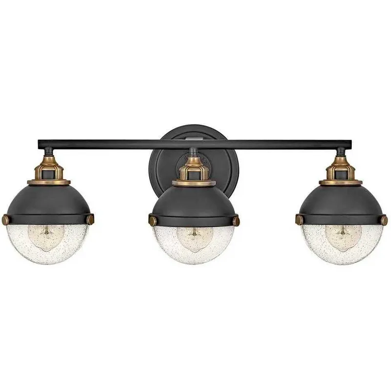Fletcher 3 Light 25 inch Black with Heritage Brass Vanity Light Wall Light
