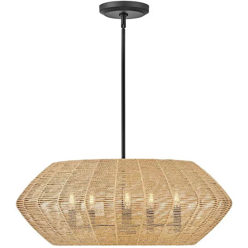 Lisa McDennon Luca 5 Light 28 inch Black Indoor Chandelier Ceiling Light in Black / Camel Rattan, Convertible