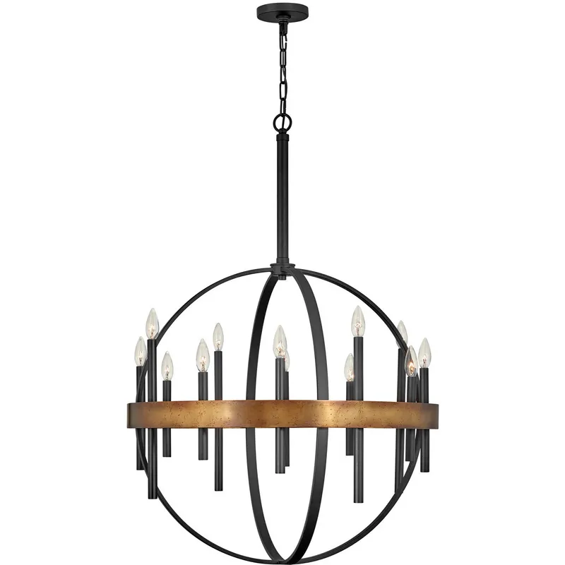 Wells 12 Light 30 inch Weathered Brass with Black Indoor Chandelier Ceiling Light