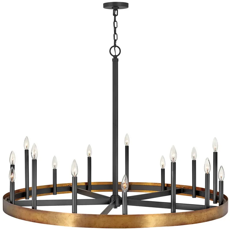 Wells 15 Light 45.25 inch Weathered Brass with Black Indoor Chandelier Ceiling Light