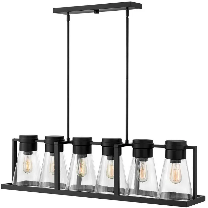 Refinery 6 Light 43.75 inch Black Indoor Linear Chandelier Ceiling Light in Clear