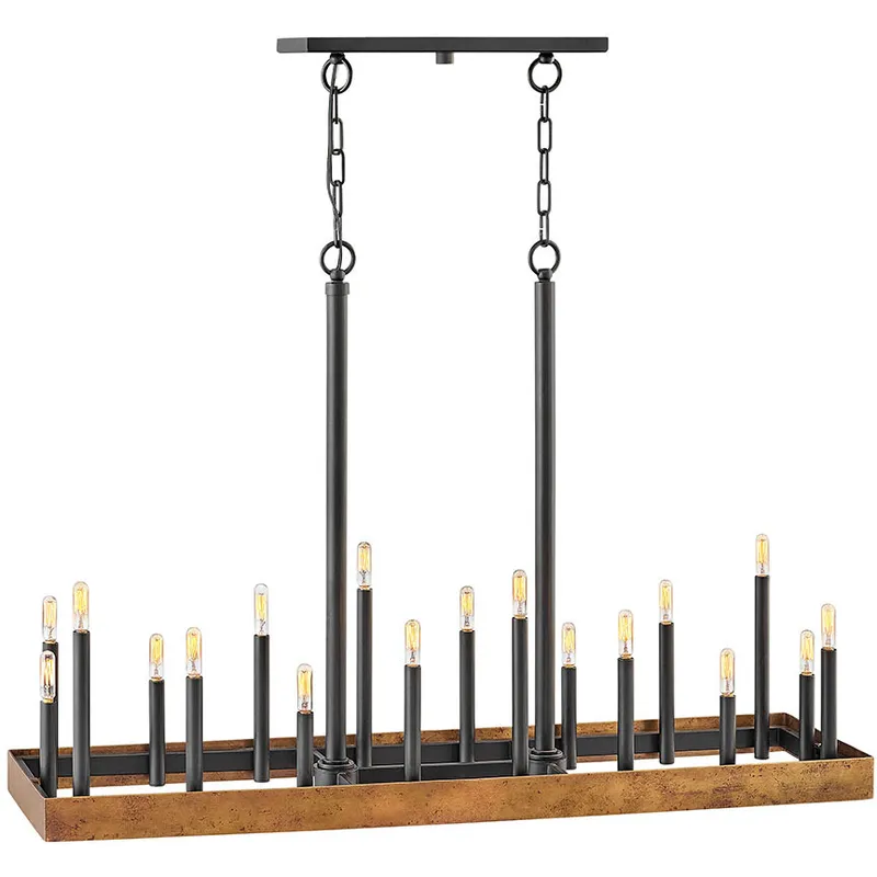 Wells 18 Light 45.25 inch Weathered Brass with Black Indoor Linear Chandelier Ceiling Light
