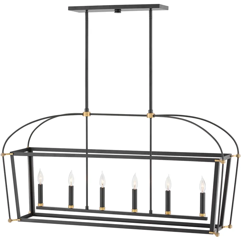 Selby 6 Light 48 inch Black with Heritage Brass Indoor Linear Chandelier Ceiling Light
